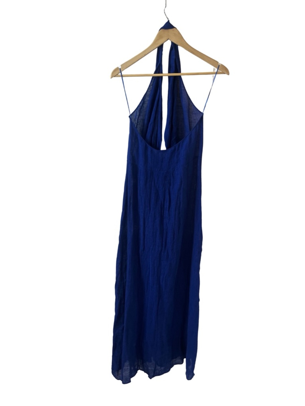 NWOT Zara ZW Collection Halter Maxi Deep V Linen Dress | Cobalt Blue - Picture 6 of 8